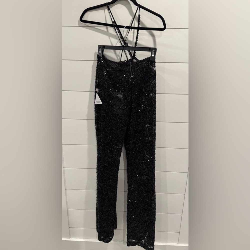 NWT Nadine Merabi black sequin Hallie jumpsuit - Picture 7 of 10